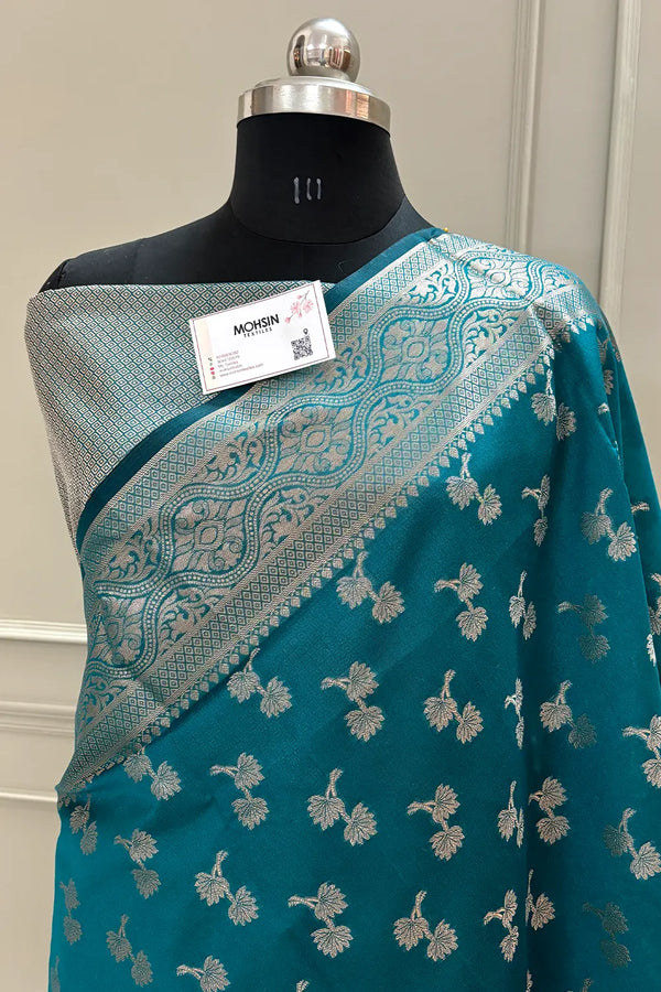 Teal Daab Buti Chanderi Silk Banarasi Saree