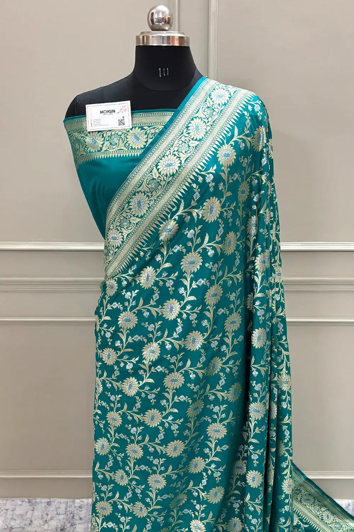 Teal Ganga Jamuna Crepe Silk Banarasi Saree