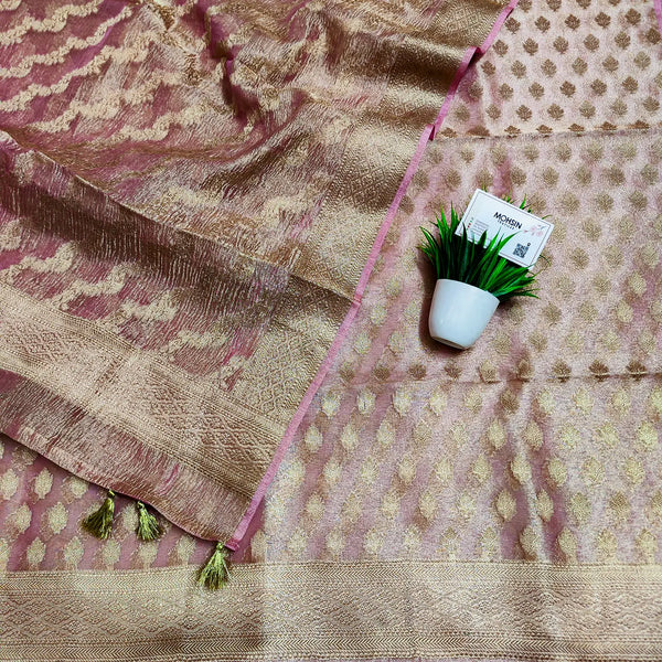 Baby Pink Pairahan Tissue Silk Banarasi Suit