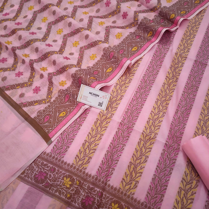 Baby Pink Stripe Resham Zari Banarasi Silk Salwar Suit