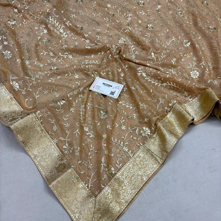 Beige Golden Zari Kimkhab Silk Banarasi Gharara