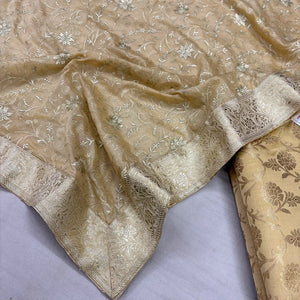 Beige Golden Zari Katan Silk Banarasi Gharara