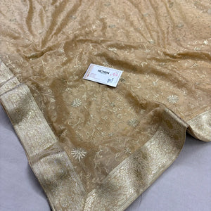 Beige Golden Zari Kimkhab Silk Banarasi Gharara
