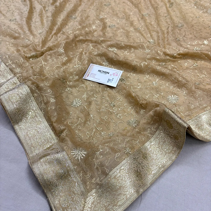 Beige Golden Zari Kimkhab Silk Banarasi Gharara