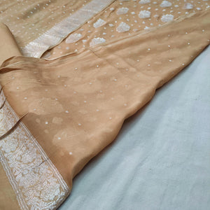 Beige Silver Zari Handloom Georgette Banarasi Suit