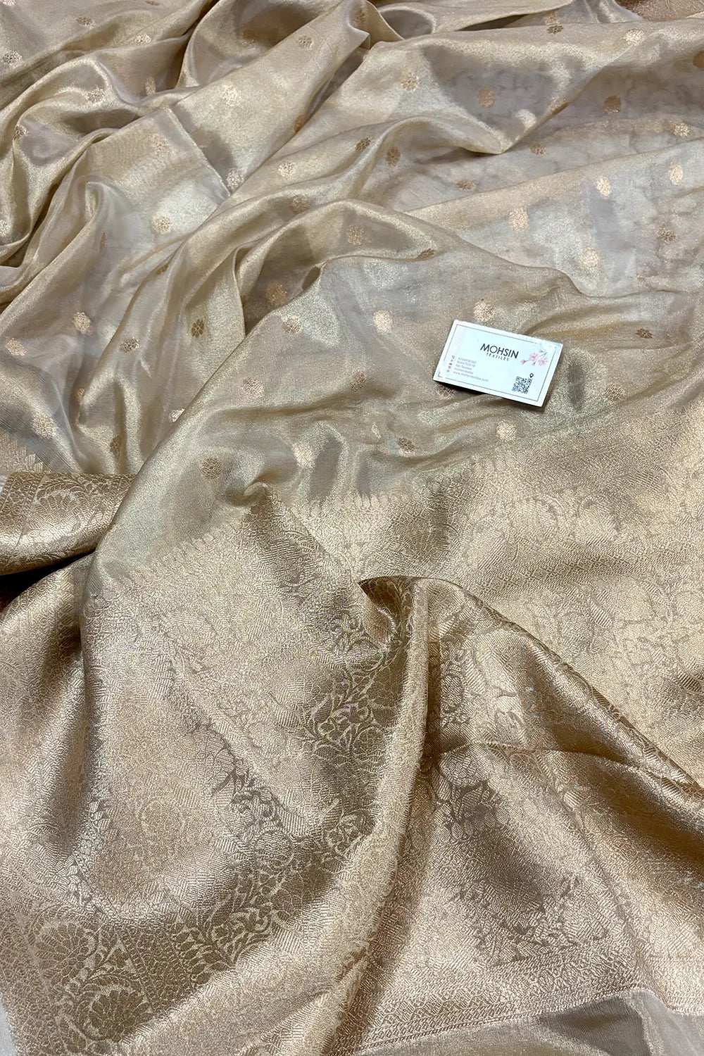 Beige Zari Tissue Silk Banarasi Saree