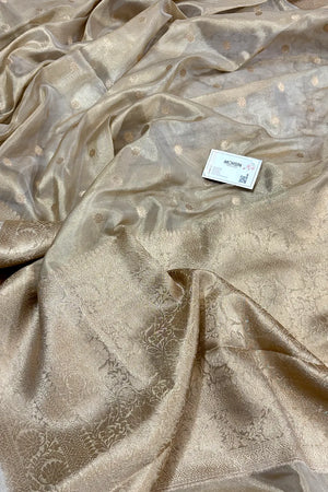 Beige Zari Tissue Silk Banarasi Saree