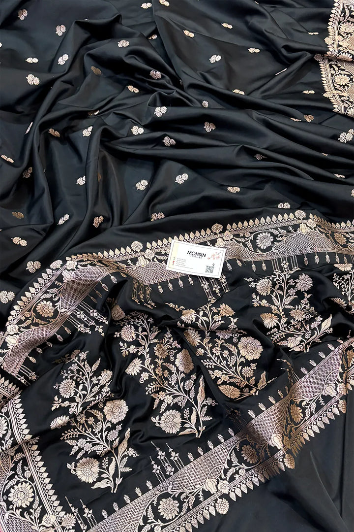 Black Babri Buti Katan Silk Banarasi Saree