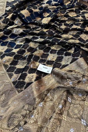 Black Golden Zari Organza Silk Banarasi Saree