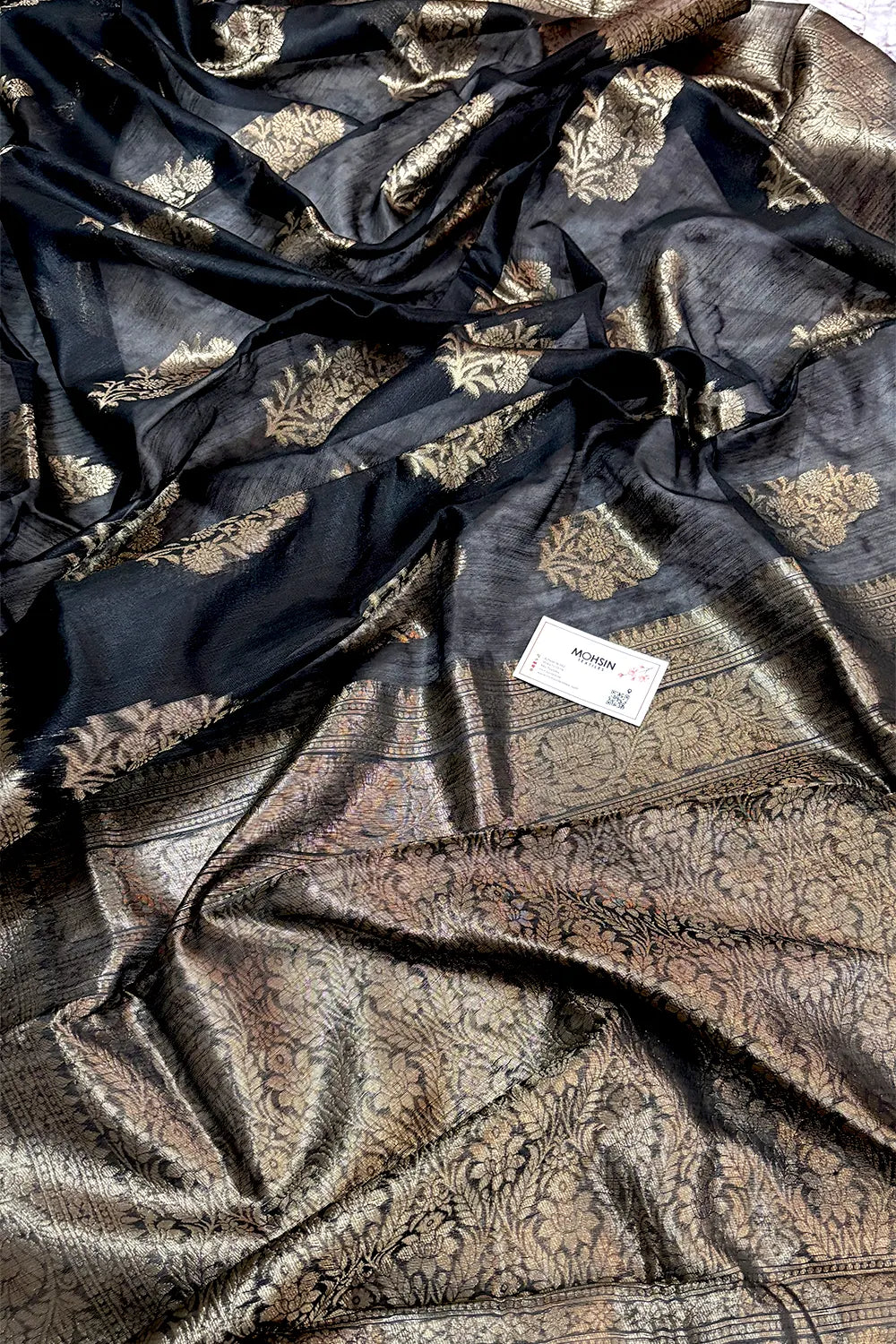 Black Resham Zari Cotton Silk Banarasi Saree