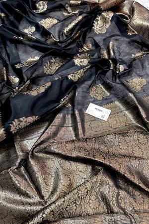 Black Resham Zari Cotton Silk Banarasi Saree