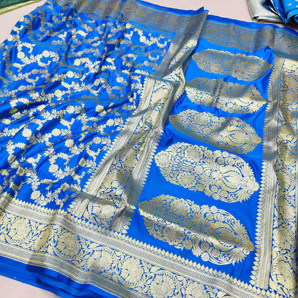 Blue Golden Zari Katan Silk Banarasi Saree