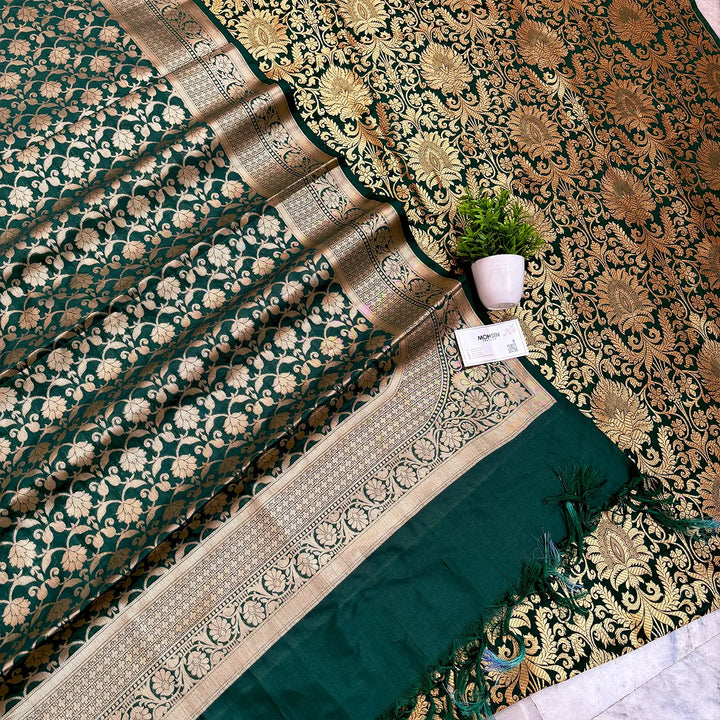 Bottle Green Alankaar Katan Silk Banarasi Suit