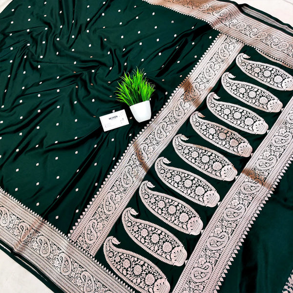 Bottle Green Chitrani Buti Katan Silk Banarasi Saree