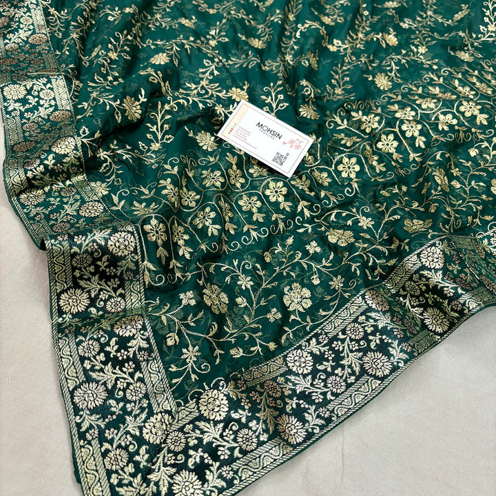 Bottle Green Golden Zari Kimkhab Silk Banarasi Gharara