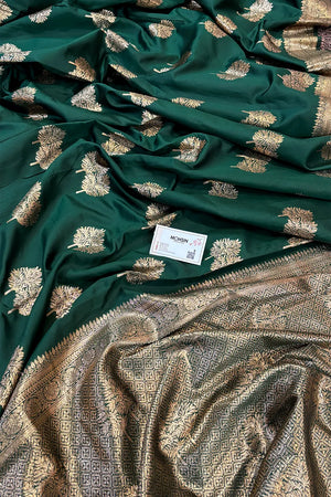 Bottle Green Golden Zari Silky Banarasi Saree