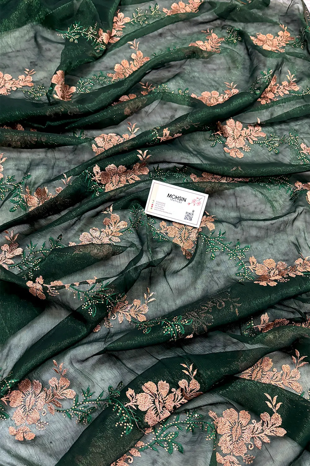 Bottle Green Embordiery Siroski Work Georgette Silk Saree