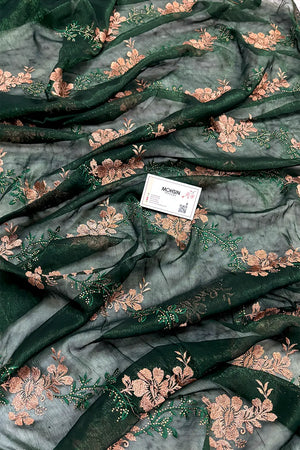 Bottle Green Embordiery Siroski Work Georgette Silk Saree