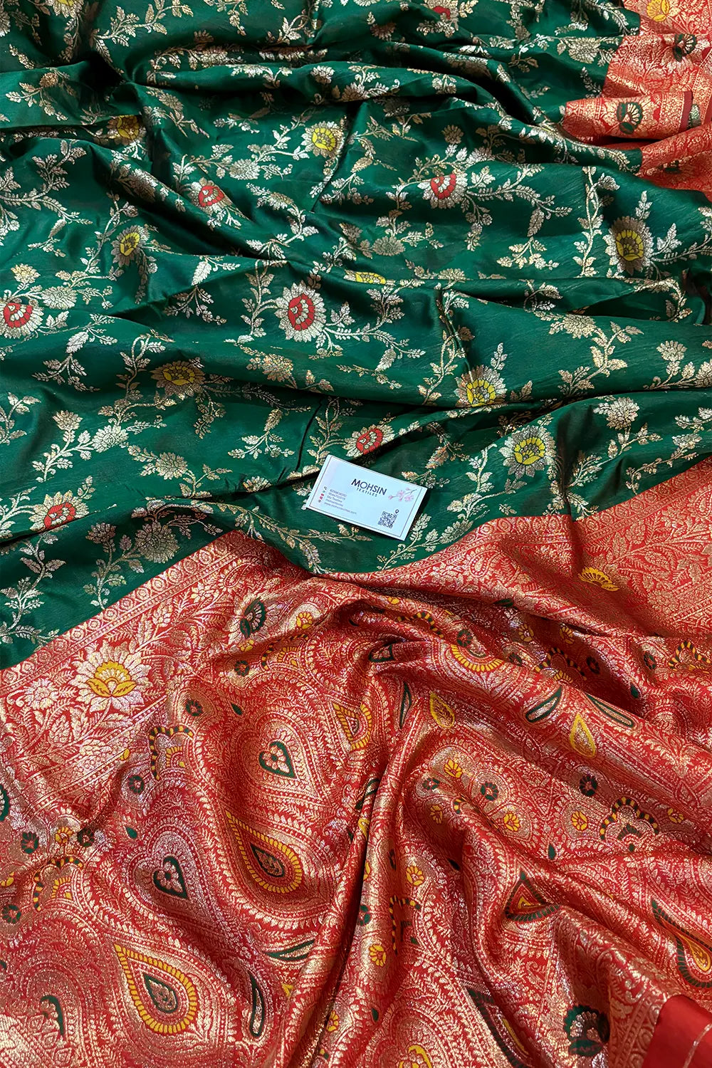 Bottle Green and Maroon Resham Zari Silky Banarasi Saree