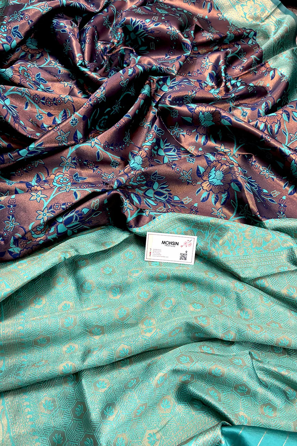 Coper and Teal Resham Zari Banarasi Silk Saree