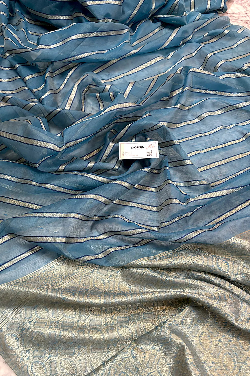 Firozi Resham Zari Chanderi Silk Banarasi Saree