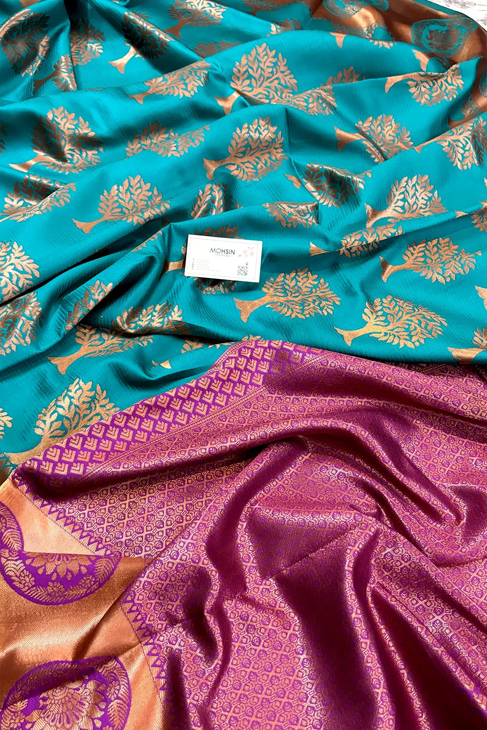 Firozi Resham Zari Silk Banarasi Saree