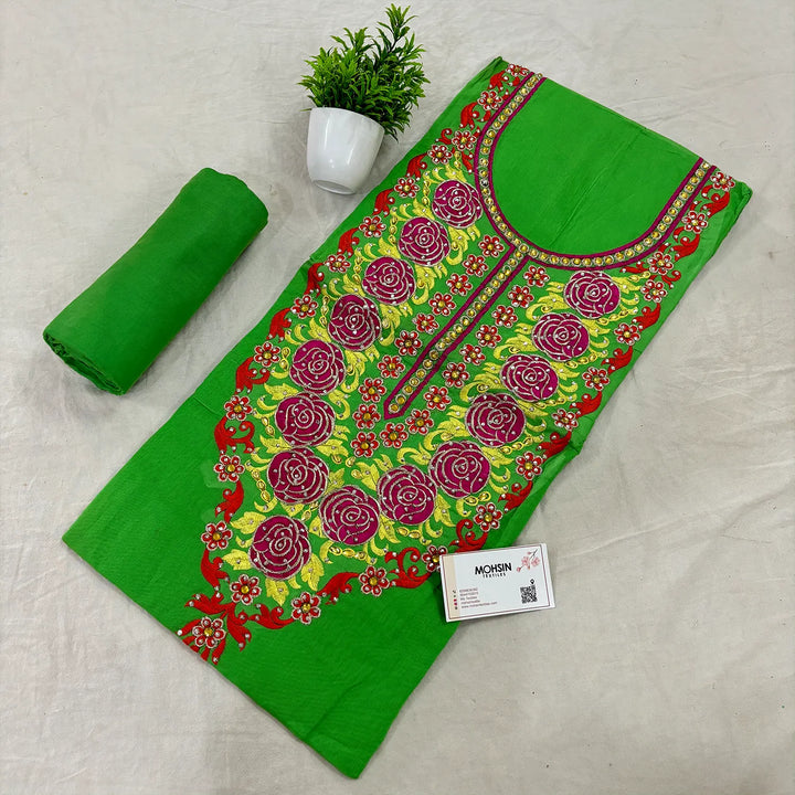 Green Chikankari Chanderi Silk Salwar Suit