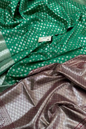 Green Resham Zari Silk Banarasi Saree