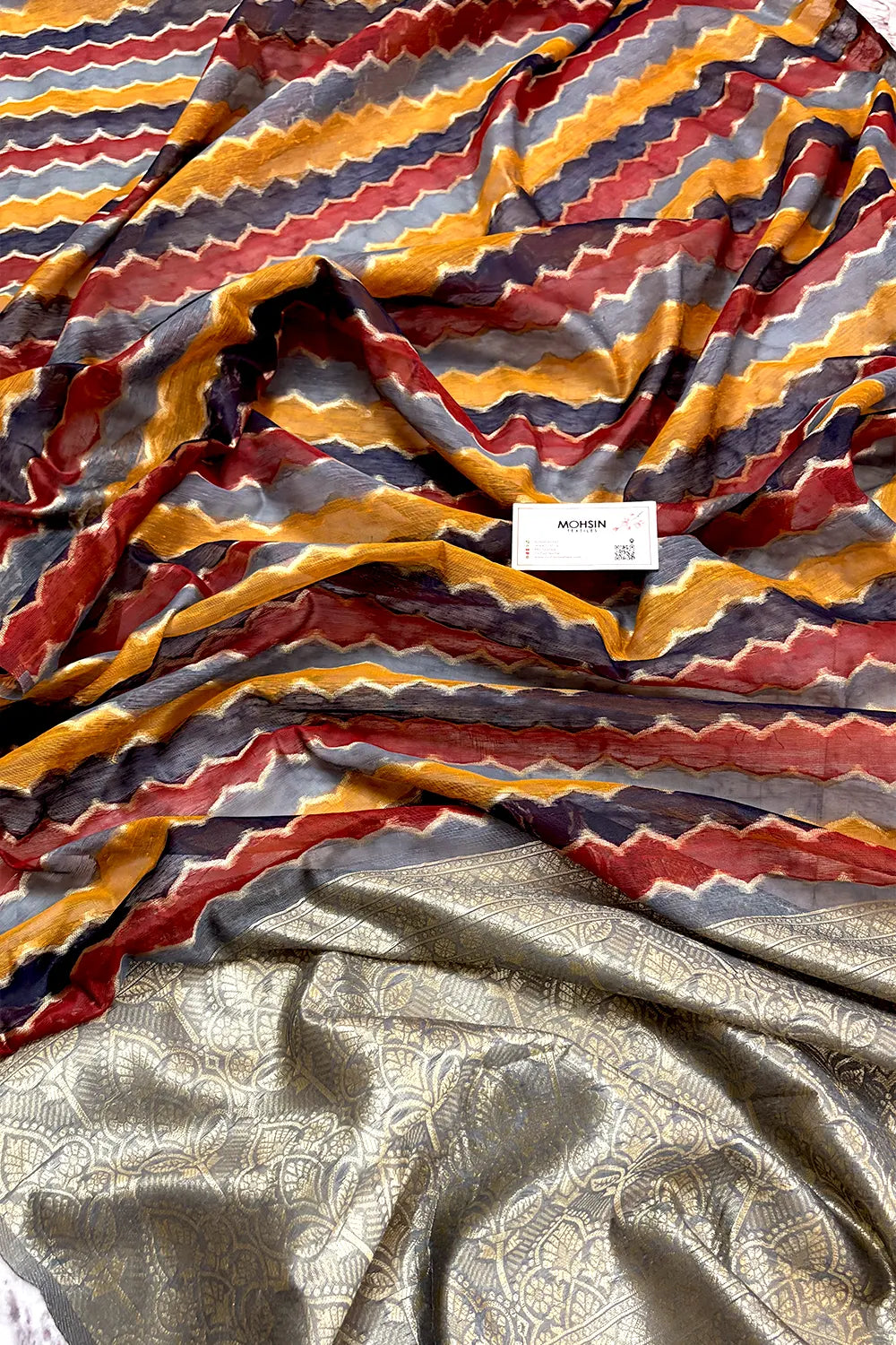 Grey Resham Zari Chanderi Silk Banarasi Saree