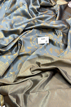 Grey Resham Zari Silk Banarasi Saree