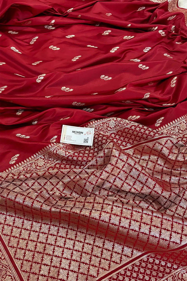 Maroon Candle Katan Silk Banarasi Saree