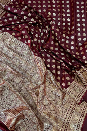 Maroon Golden Zari Katan Silk Banarasi Saree