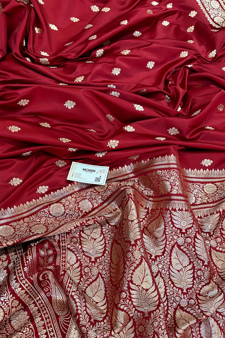 Maroon Golden Zari Katan Silk Banarasi Saree