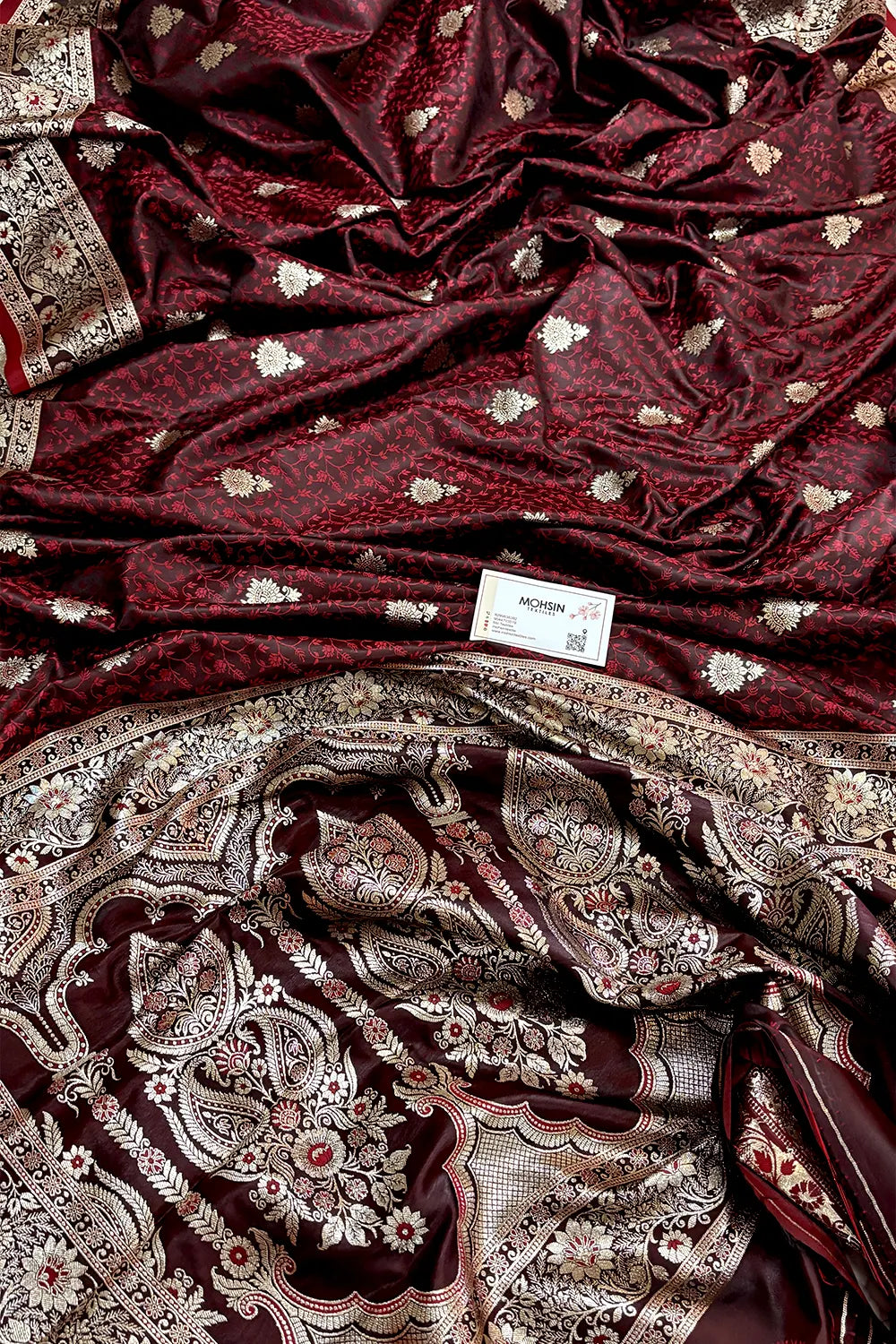 Maroon Golden Zari Katan Silk Banarasi Saree