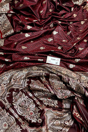 Maroon Golden Zari Katan Silk Banarasi Saree
