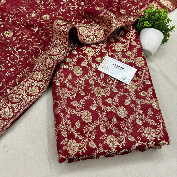 Maroon Golden Zari Kimkhab Silk Banarasi Gharara