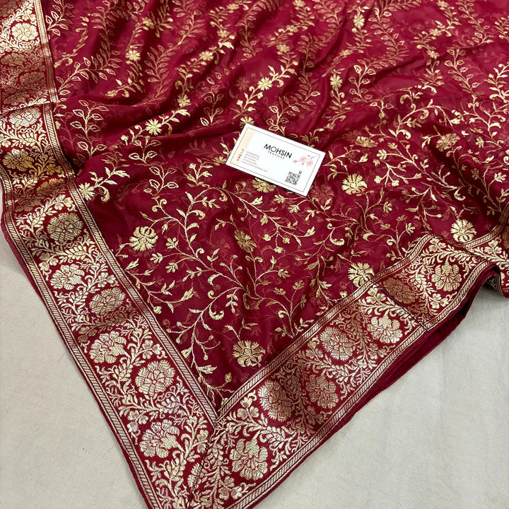 Maroon Golden Zari Kimkhab Silk Banarasi Gharara