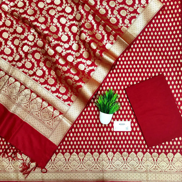 Maroon Kalli Buti Katan Silk Banarasi Suit