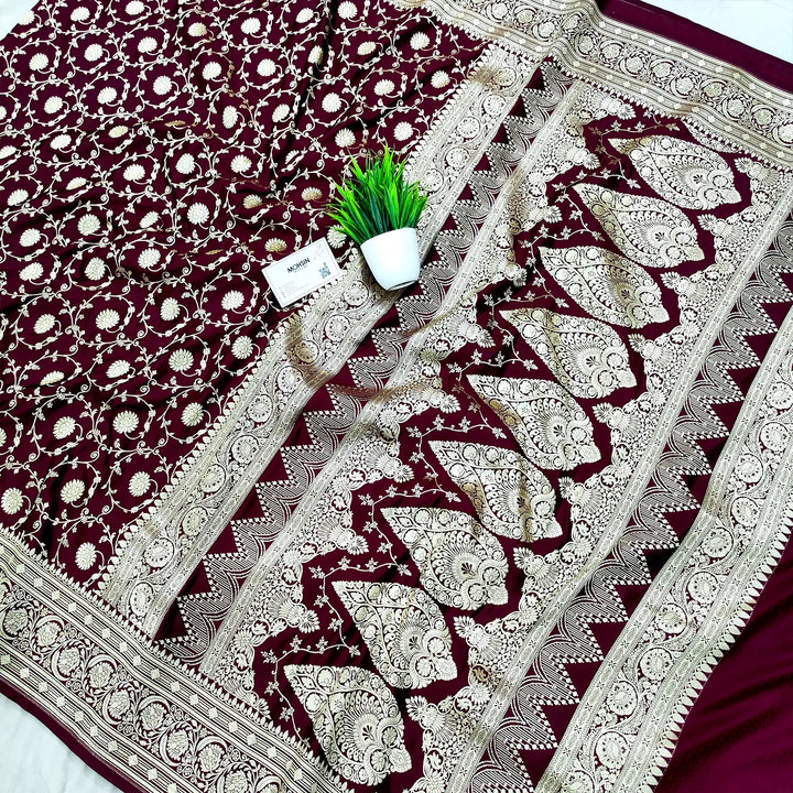 Maroon Murerwa Daal Katan Silk Banarasi Saree