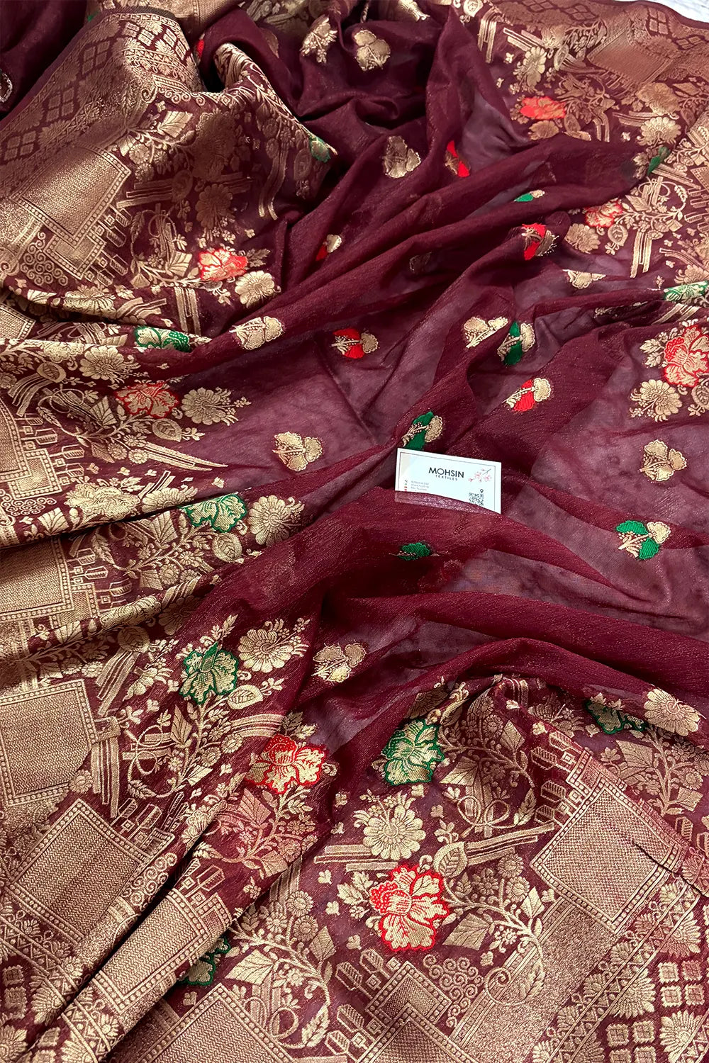 Maroon Resham Zari Banarasi Silk Saree