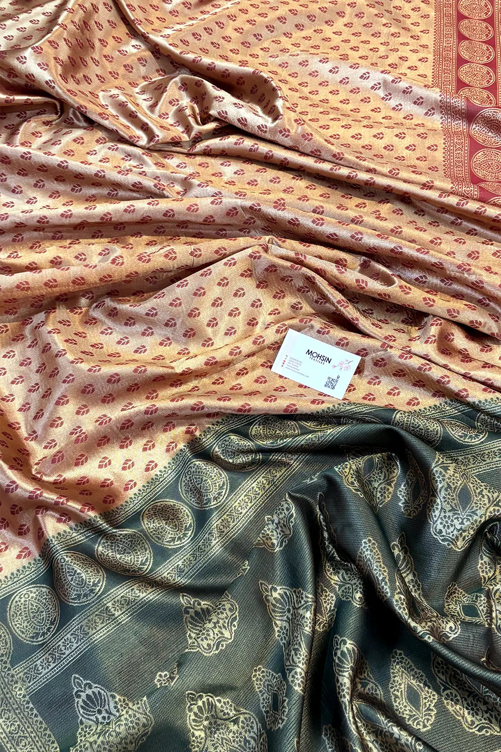 Maroon and Bottle Green Resham Zari Silky Banarasi Saree