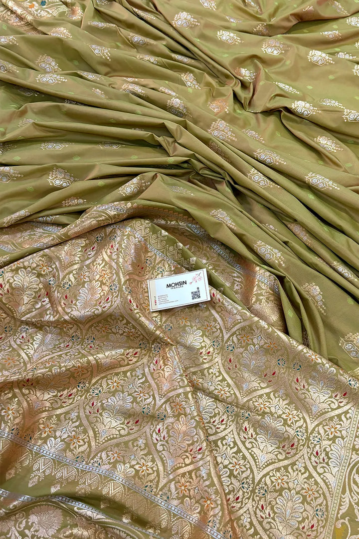 Mehendi Antila Buta Katan Silk Banarasi Saree