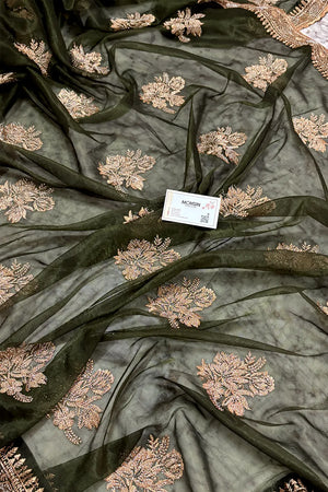 Mehendi Embordiery Siroski Work Silk Saree