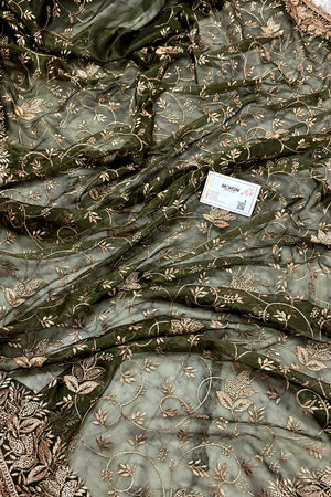 Mehendi Embordiery Siroski Work Silk Saree