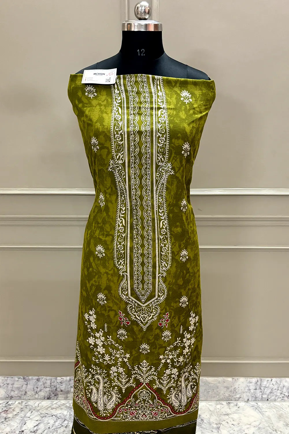 Mehendi Printed Cotton Silk Banarasi Suit