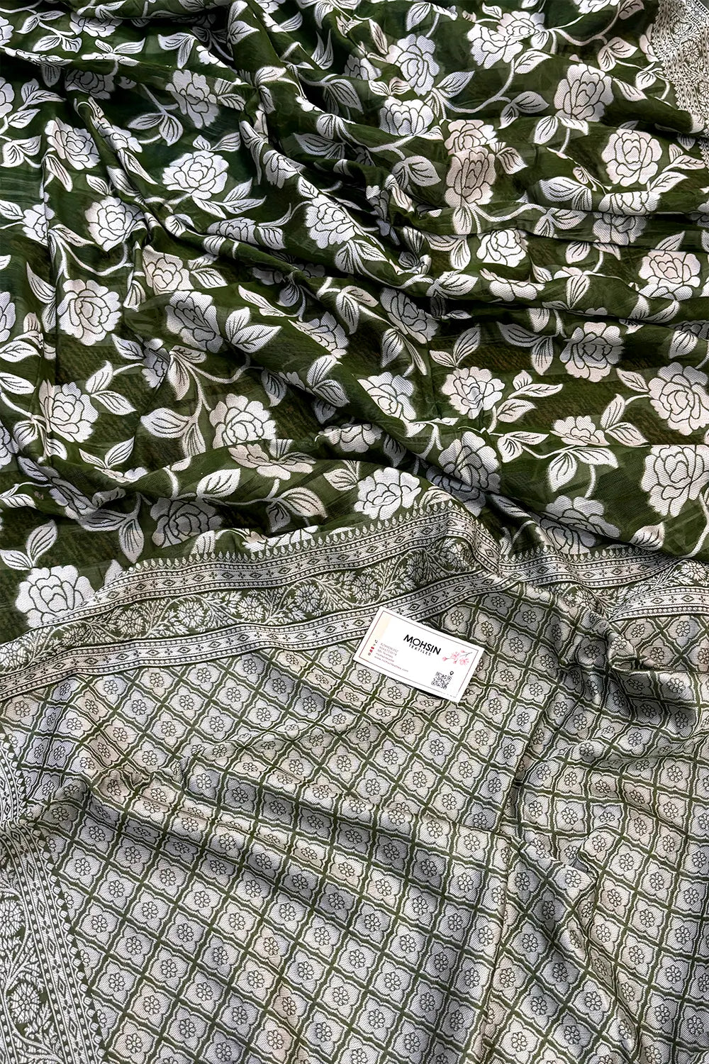 Mehendi Resham Zari Cotton Silk Banarasi Saree