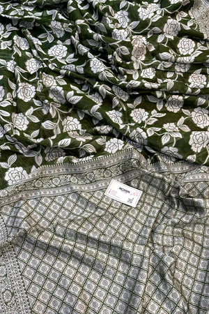 Mehendi Resham Zari Cotton Silk Banarasi Saree