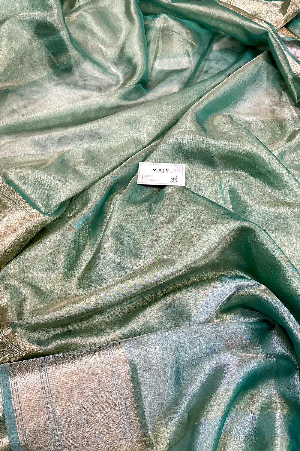 Mint Green Zari Tissue Silk Banarasi Saree
