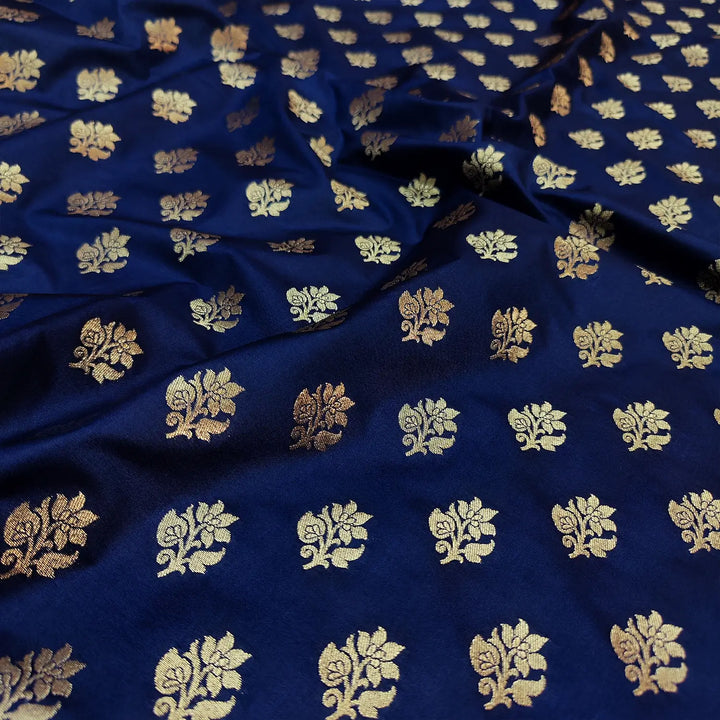 Navy Blue Anmol Buti Katan Silk Banarasi Fabric