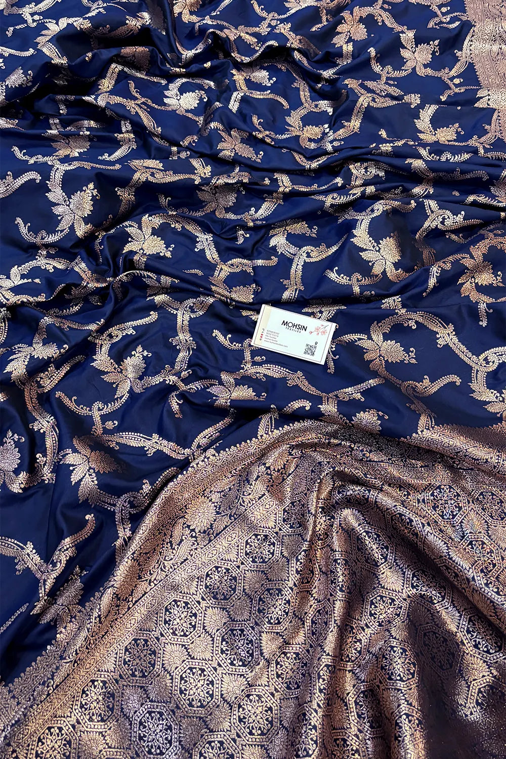 Navy Blue Golden Zari Satin Silk Banarasi Saree